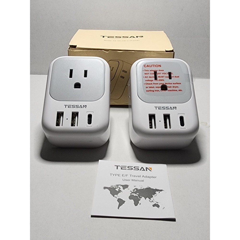 2 Pack Of Tessan Model:  TS-161-DE-C Type E F Plug Adapter